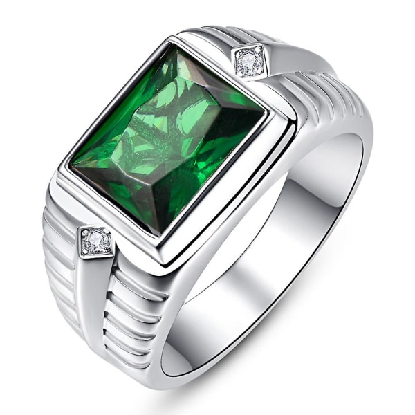 925 Sterling Sølv menn Ringer Høy kvalitet Emerald White Cubic Zirconia Giftering Firkantet Grønn Zircon menn Ring silver 7