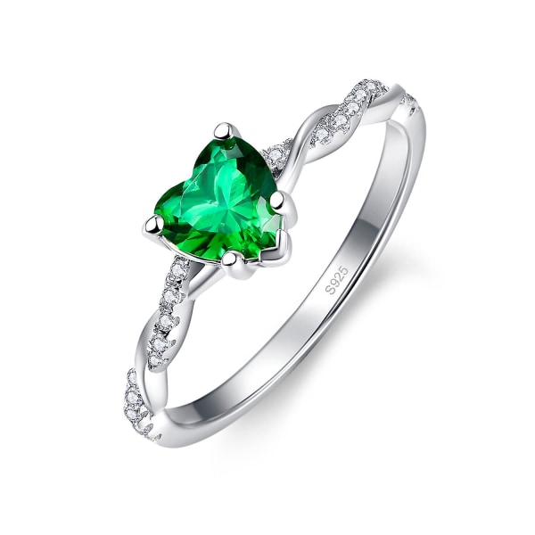 Ny hjerteformet grøn zirkon 925 sølvring vielsesringe fine smykker forlovelsesringe til kvinder silver 8