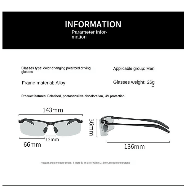 Smarte lysfølsomme fargeskiftende polariserte solbriller Dag Natt Kjøresolbriller med dobbelt bruk Fishi Black frame Night Vision film
