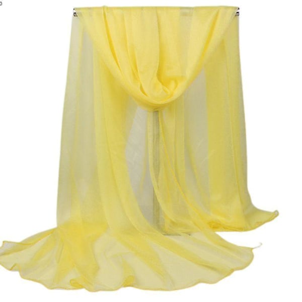 Womens Solid Long Softy Wrap Shawl Chiffon Silk Casual Scarf Scarves Stoles Adult Yellow