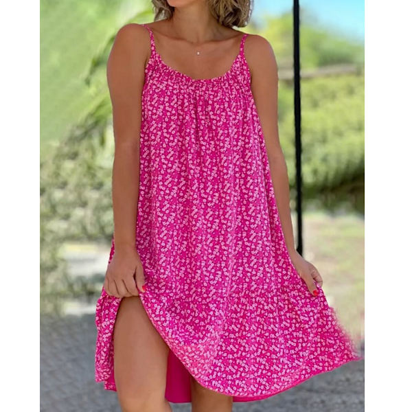 Dobbeltsidet trykt blomsterpolka dot løs seleskjole Rose red