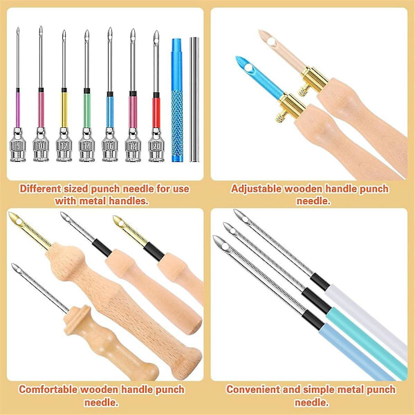 23 stk. Punch Needle Kit, Træ Punch Needle Sæt Justerbar Til Voksne Begynderbroderi As Shown