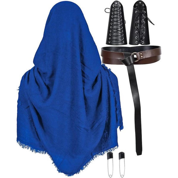 Medeltida riddare Läderbältessjal Herr Renaissance Halvskuldra Cape Scarf Spänne Spänne Retro Tillbehör Blue