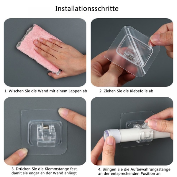 Självhäftande gardinstångskrok för enkel installation, borrfritt gardinstångsfäste spikfria justerbara krokar för heminredning på släta ytor (8-pack)
