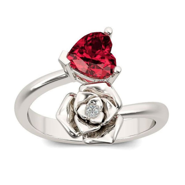 Eternal Love Rose Ring För Kvinnor Flickor Söt Rött hjärta och Rose Flower Ring Stapling Ring 8