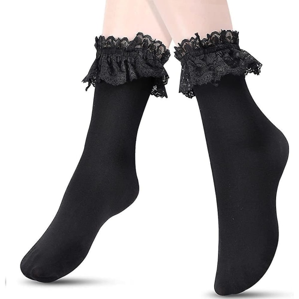 Women's Ruffle Socks Lace Topped Ankle Socks Opaque Frilly Socks Lace Trim Lmell Gift