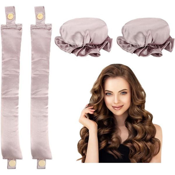 Sæt med hårruller og scrunchie i satin - krøl håret natten over Ljuslila Lys lilla