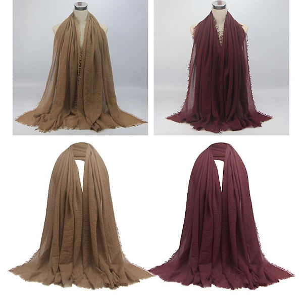 2 stk Rynkeskjerf for kvinner Crinkle Muslim Hijab-skjerf Langt omslagsskjerf