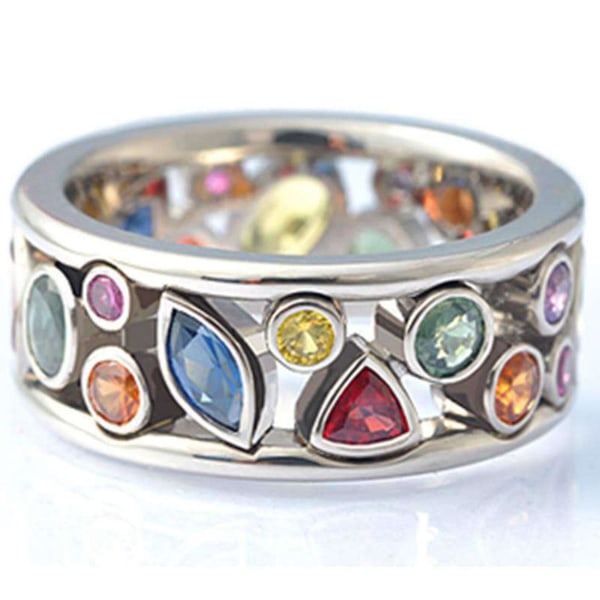 Kristallring Mode Geometriskt Mönster Ihålig Diamant Flerfärgad Ring Kvinnliga Smycken Present Kreativ Hållbar 10 size