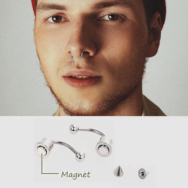 Fake magnetisk hestesko ikke-perforert ring, magnetisk septum nesering, 2 stk.