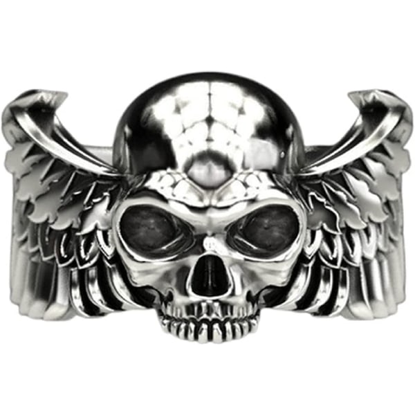 Skull Ring,gothic Skull Wings Ring För Män, Punk Grim Reaper Skeleton Head Ring,retro Hip Hop Demon Skull Halloween Ring För Pojkar Vintage Rock Skeleto Silver 8