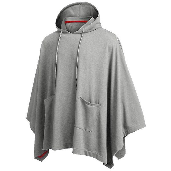 Unisex Casual Hætte Poncho Cape Kappe Mode Frakke Hættetrøje Pullover Med Lomme Lysegrå Light Grey L