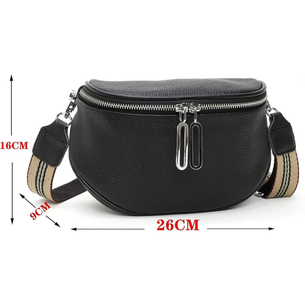 Svart Crossbody-väska kvinnors breda remmar Bröstväska i läder, axelväska, dam Fanny Pack, stilig elegant handväska, dam