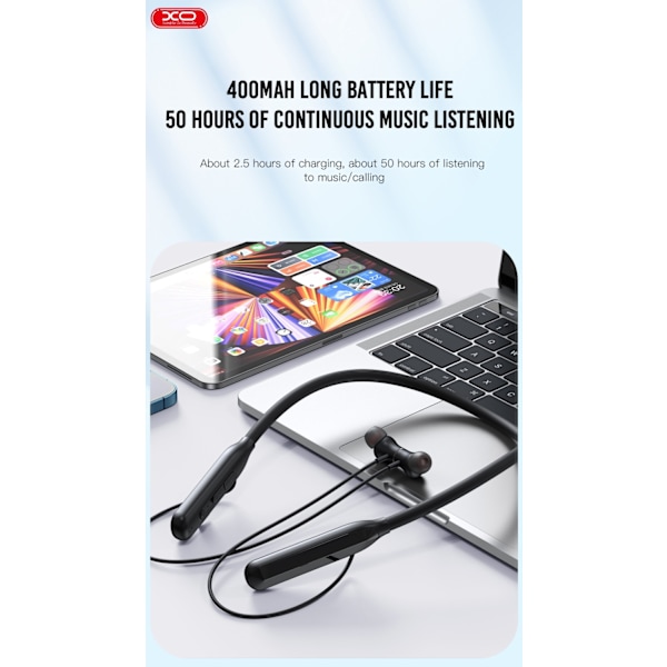 Bluetooth 50 timer musikk/samtale Handsfree Magnetisk Nakkebånd Black Svart