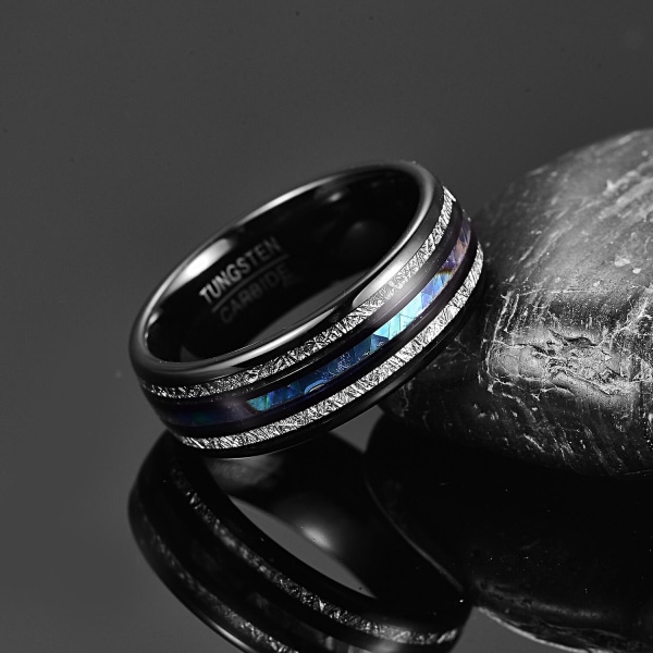 Nuncad 8 mm elektrisk svart infälld meteorit Abalone Shell Dome Tungsten Carbide Ring Herrmode Bröllopssmycken 12