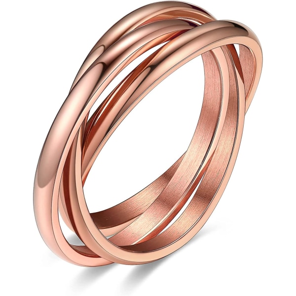 Interlocking Band Rings For Women Girls, Rostfritt stål Stapling Cross Rings I Silver/guld/roséguld/svart ton, Minimalist Promise Ring For Love/sv rose goldtriple ring 9