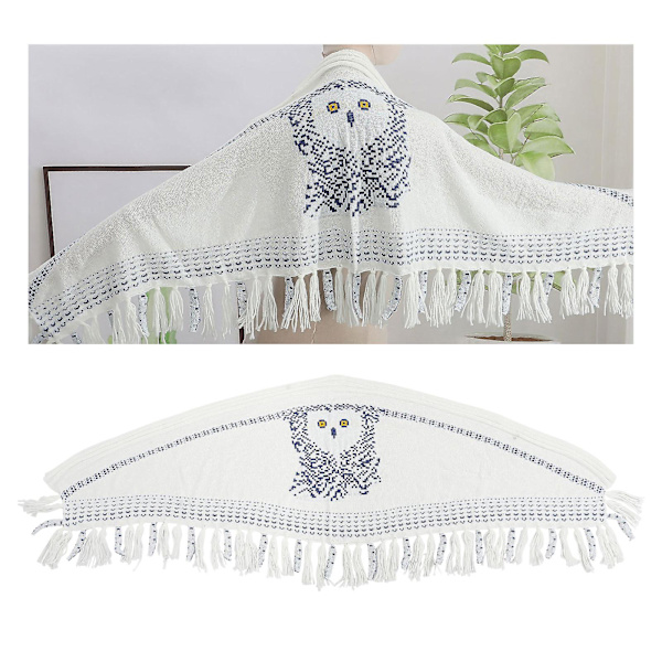 Damscarf Sjal Ugglamönster Mode Kreativ Present Bärbar Stickad Varm Scarf i bomull White