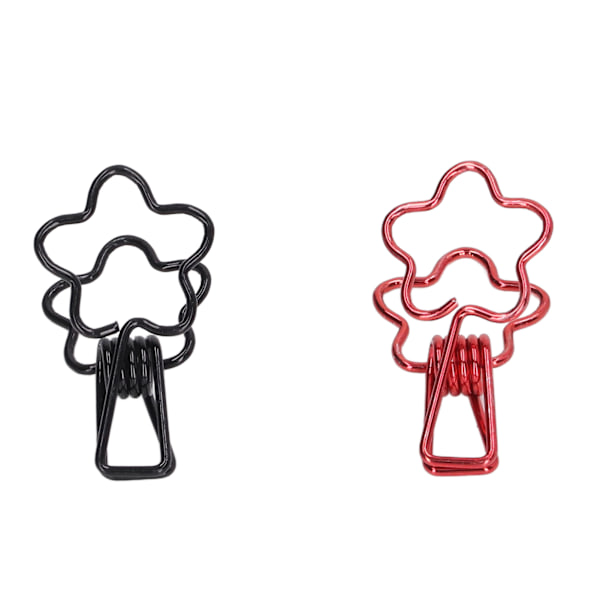 100 Søde Tegneserie Blomsterformede Papirclips - Sorte & Røde Metalklips med Lang Hale til Kontorpapir