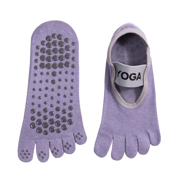 2 Pair Yogastrømper Pilates Sports Professionel skridsikre prikkede sokker Bomuld Forår Sommer Femfingerstrømper Purple