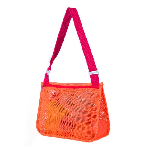 Strandveske i netting for barn - 3 stk sett - Perfekt for å samle skjell og leker på stranden Orange-red