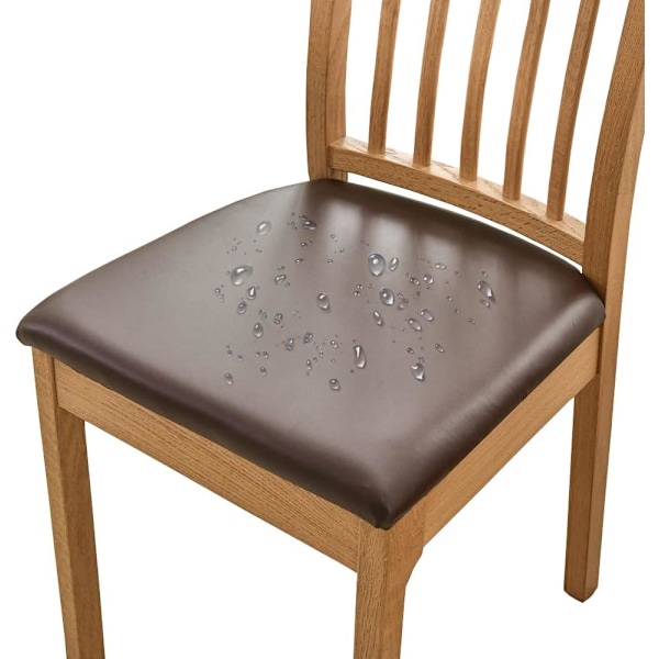 6 stk. spisestoltrekk for vanntett sete PU-skinn setetrekk for stoler seteputetrekk, brun brown