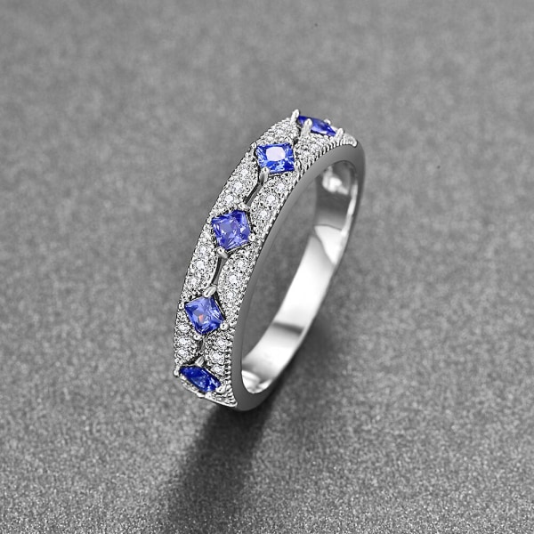 Nye trendy Natual Square Sapphire 925 Sølvring For Anillos Gif Elegante Kvinner Bryllupsforlovelsessmykker silver 9