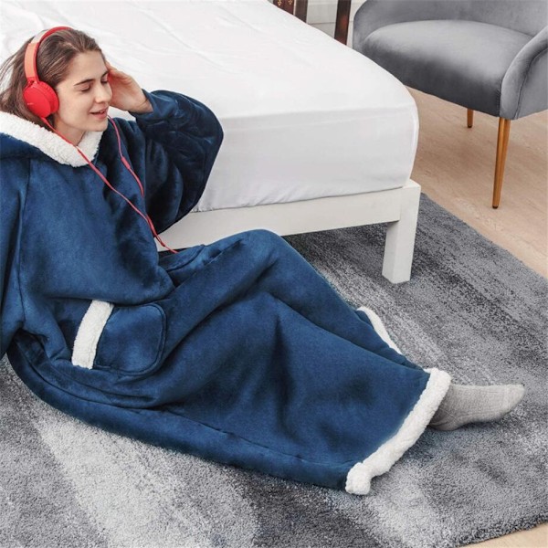 Oversized Hoodie Tæppe Sweatshirt Ultra Plys Varm Jumper blue