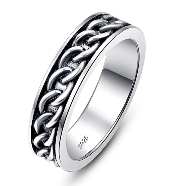 925 sterlingsølv retro 6 mm kæde rhodineret ring til mænds bryllupssmykker 7