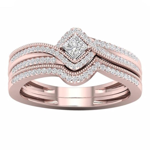 Fuld diamant mousserende ringe til kvinder pars søde legering smykker bryllup brude Silver CY604 Number 6