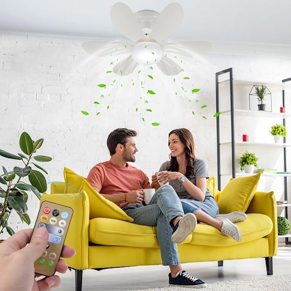 Kattovalaisimet valaistuksella ja kaukosäätimellä, 40W himmennettävä LED-kattotuuletin 6 lavalla, E27 muunnoskanta, 3 nopeutta 3 väriä Mod