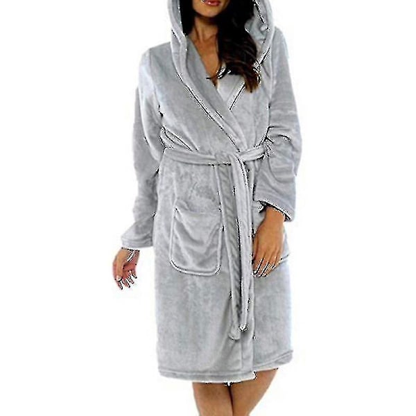 Vinterfleece morgonrock Dam morgonrock Huva Fluffig Handdukspläd Badrock Grå Grey Grey 3XL