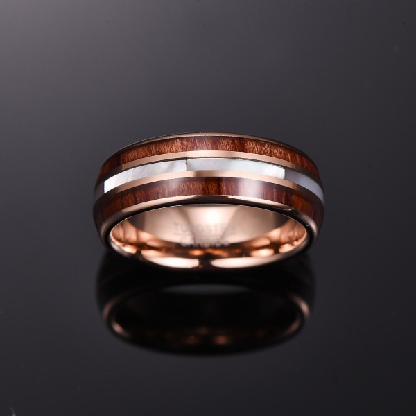 Nuncad 8mm Tungsten Carbide Ring Hawaiian Koa Wood Tungsten Stål Ringar Pärlemor Shell Bröllopsband Komfort passform Storlek 7-12 10.5