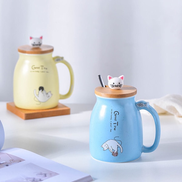 Kattmugg Söt keramisk kaffekopp julmugg 380ML（Rosa）