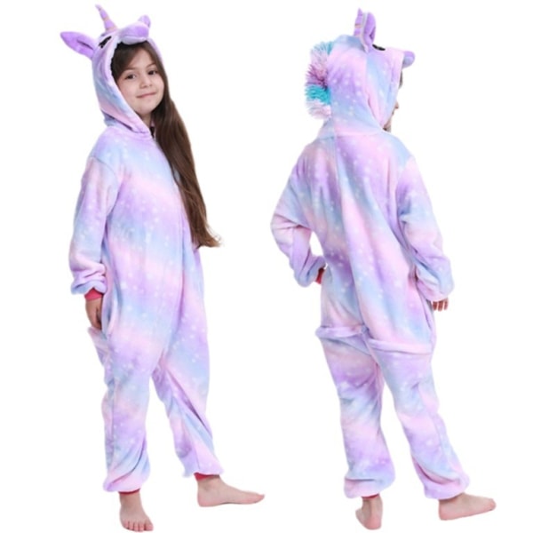 Mor och dotter Outfit Syster Outfit Flickor Stjärntryck Flanell Unicorn Hooded Jumpsuit Vinterpyjamas Bright purple pegasus M