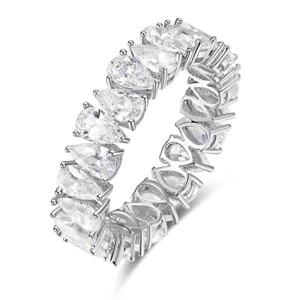 925 Sterling Silver 5.5mm Water Drop 5a Cubic Zirconia Ring Women's Wedding Jewellery 7