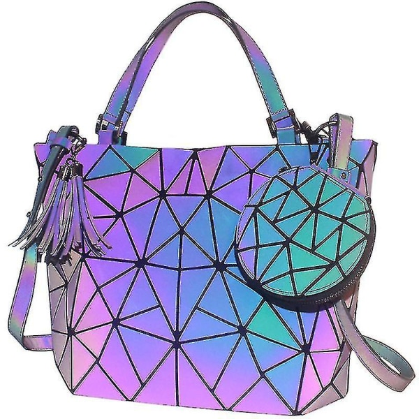 Axelväska Set Geometrisk självlysande handväska Handväskor Holografisk reflekterande Crossbody Messenger-väskor Plånboksväskor För Kvinnor Tonåring Flicka