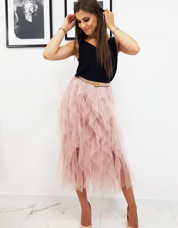 Kvinnor Tyllkjol Elastik midja Mesh lang stykke kjol pink