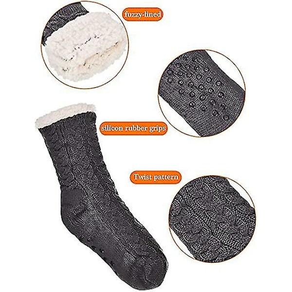 2 paria naisten lämpimät tohvelisukat Fuzzy-sukat Fleecevuoratut liukumattomat sukat black