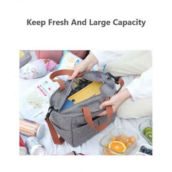 Kestävä lounaspussi paksua Oxford-kangasta, harmaa gray 23*15*20cm