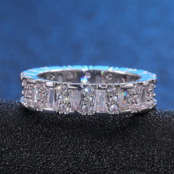 Håndlavet 925 forsølvet ring med zirkon til kvinder diamant Silver 17,3 mm i diameter