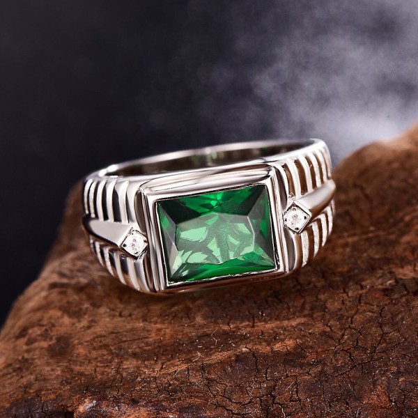 925 Sterling Sølv menn Ringer Høy kvalitet Emerald White Cubic Zirconia Giftering Firkantet Grønn Zircon menn Ring silver 9