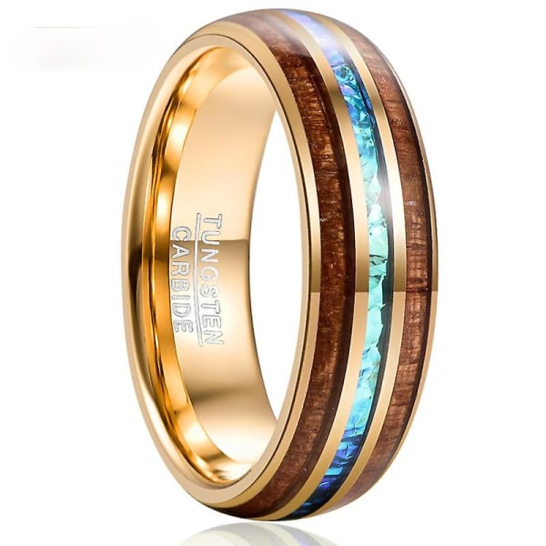 Förlovning för mäns gåva 8 mm bred elektropläterad guld inlagd akacia + imitation Opel Dome Tungsten stålring smycken 11