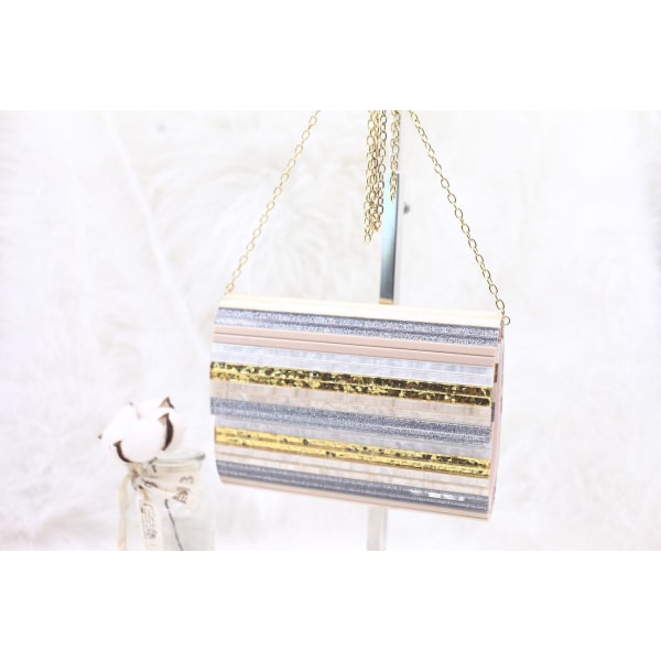 Sequin Sliver Panel Tri-fold Acrylic Evening Bag