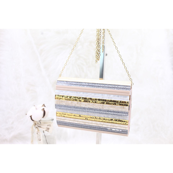 Sequin Sliver Panel Tri-fold Akryl Evening Bag