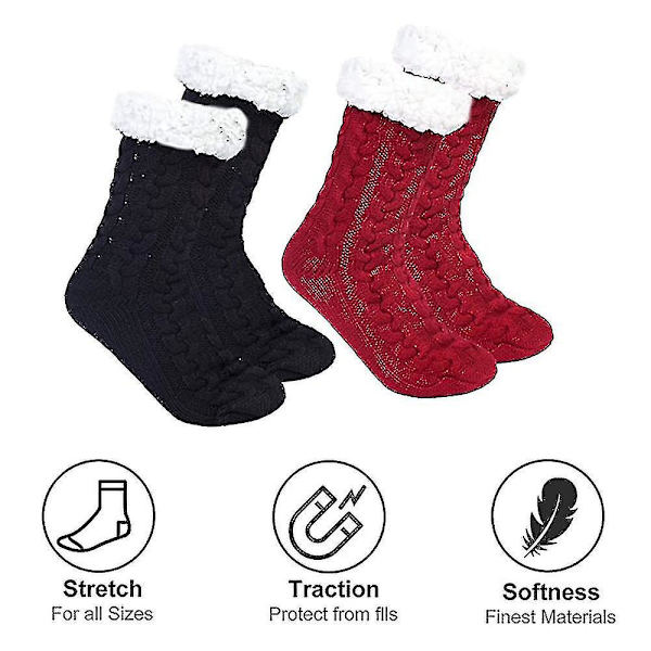 2 par golvstrumpor Vinter Mysigt Fluffig Varm Fleece Mjuk Bekväm Tjock Halkfri Jul Hemma