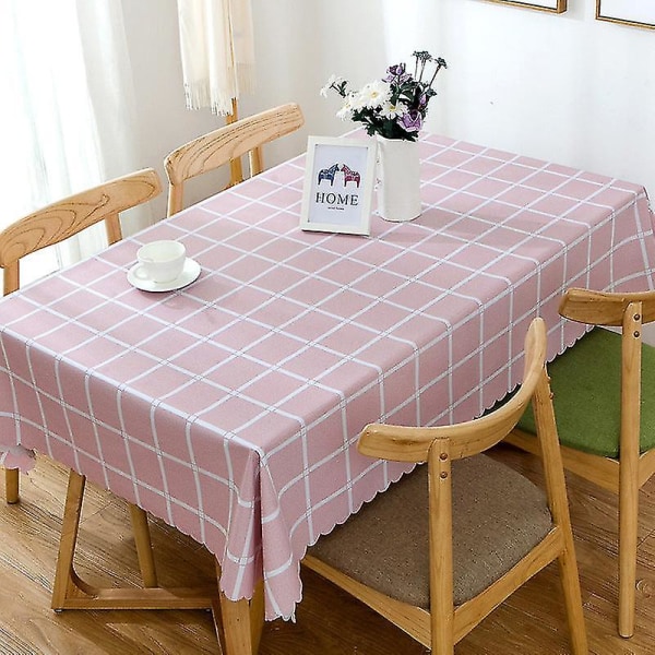 PVC duk vattentät stor rutig bordsduk dammtät duk Big pink grid 140*220cm