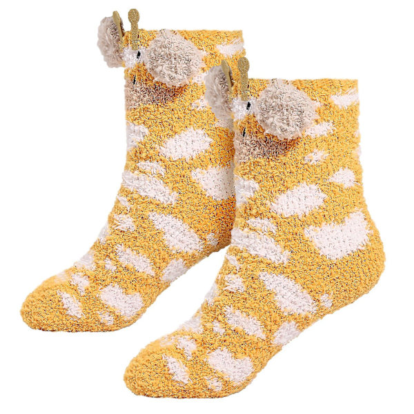 Tendycoco 1 Pari Coral Fleece Sleeping Sukat Tyttöjen Pörröiset sukat Kirahvikuvioiset mukavat lattiasukat (one size)