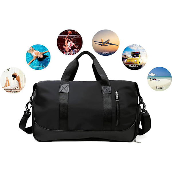 Sportbag med skofack og våtfack, unisex Black