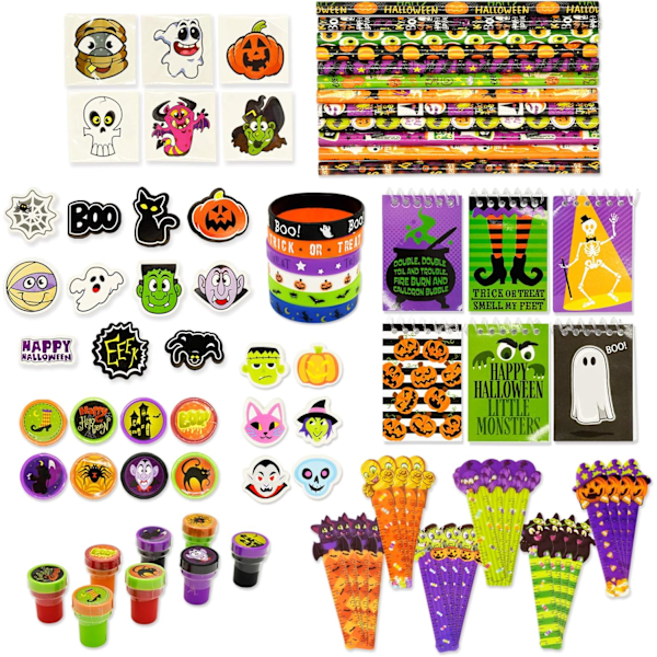 144-dels Halloween-festuppsättning Halloween-papper inkluderar Halloween-pennor, linjaler, suddgummin, anteckningsblock