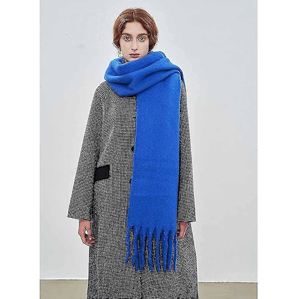 Stort tykt skjerf Fargerikt Cashmere Feel Oversized skjerf Teppe Mykt Stort ullsjal Tykt Vinter Varme Kvinner Bright Blue